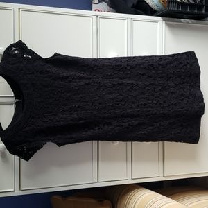 LBD Black lace sheath dress with exposed zipper, Halogen size medium